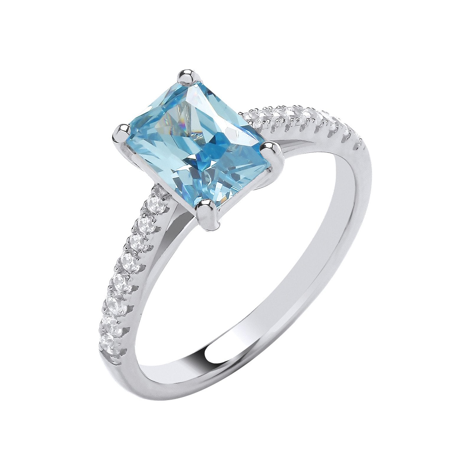 Silver Emerald Blue Cubic Zirconia Solitaire Ring - Fine Ring - Certified Authentic – Luxury Jewellery by Imperial Tim
